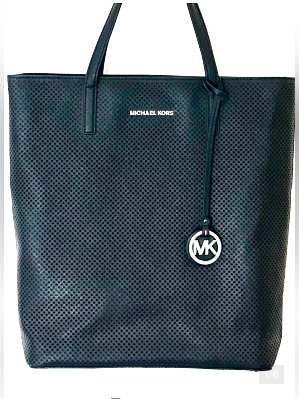 NWOT Michael Kors Black Perforated Tote Bag Large MK Charm Logo Shoulder Handbag